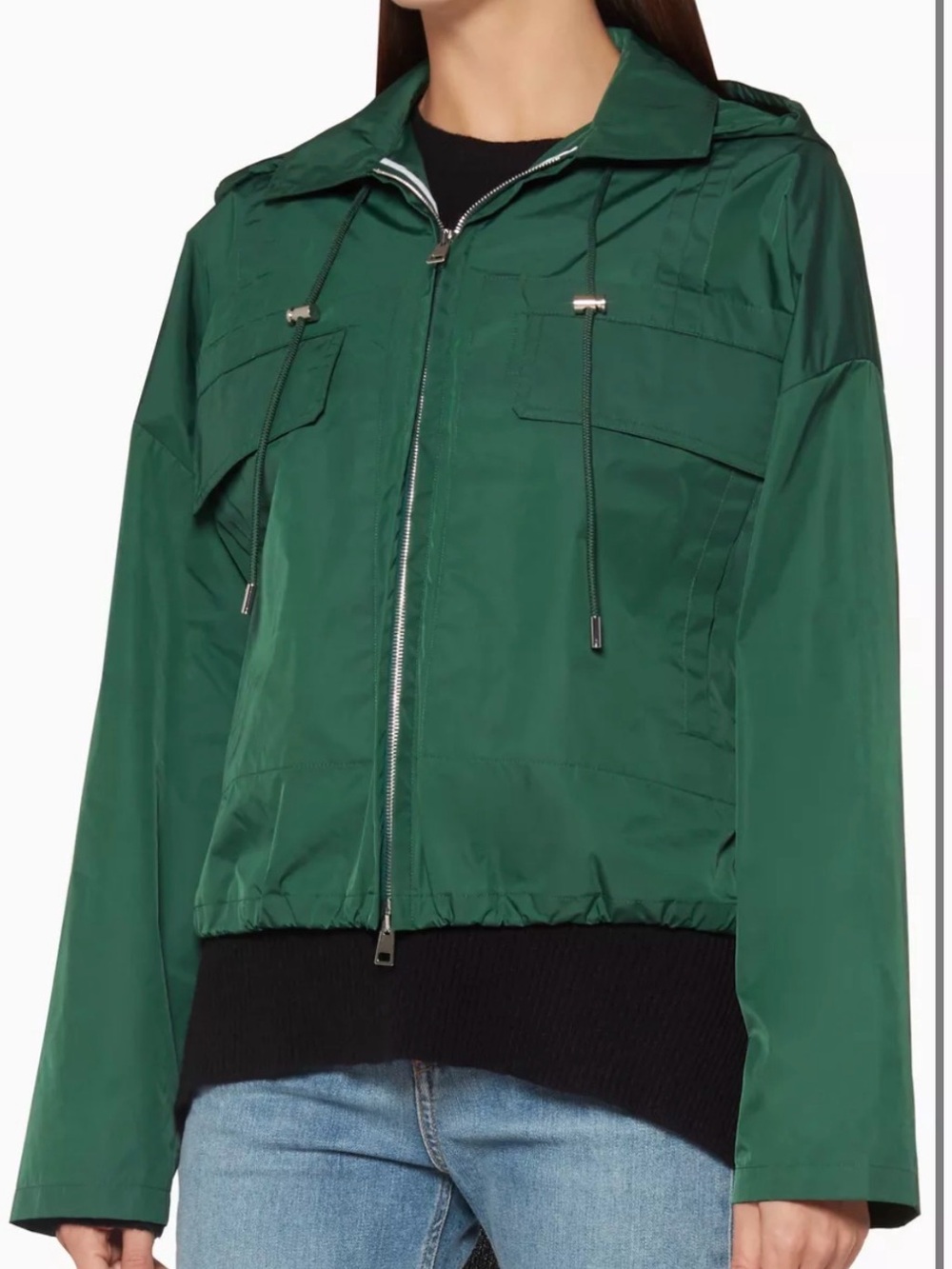 Theory Cropped Anorak Active Twill Green Hooded Jacket M